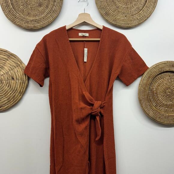 NEW Madewell Orange V-Neck Short Sleeve Textured Knit Tie Knot Jumpsuit XS - Picture 4 of 7
